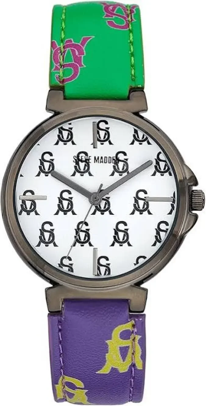 Steve Madden Women's Silver Tone Monogram Dial Fashion Watch